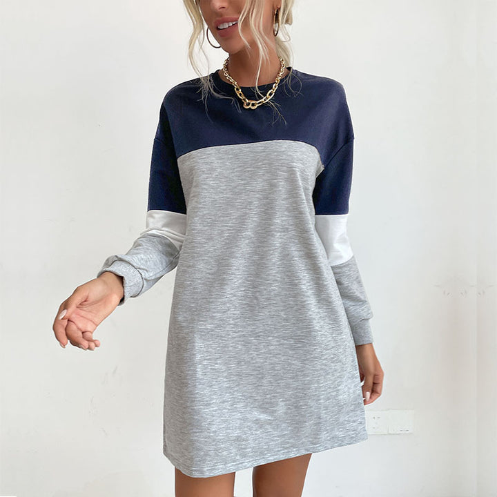 Damen Kurz geschnittenes Colorblock-Sweatshirtkleid aus Baumwollmix mit Rundhalsausschnitt Drune