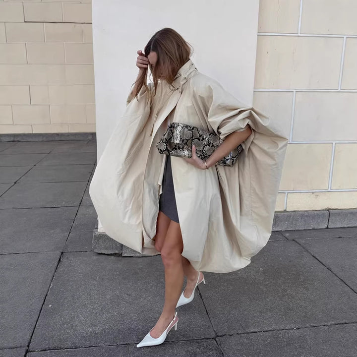Damen Oversize-Cape-Mantel mit Stehkragen und ballonförmiger Silhouette Drune
