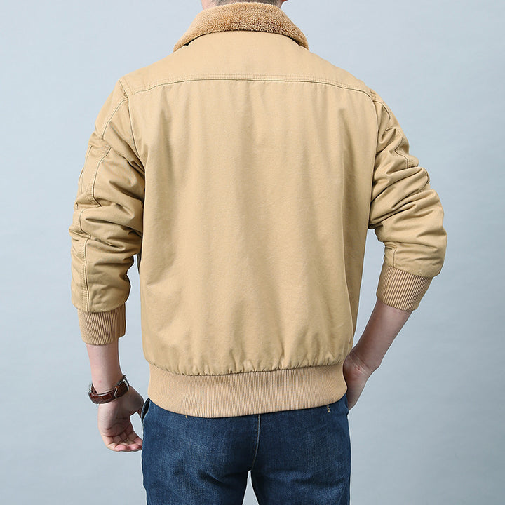 Herren Pilotenjacke mit Sherpa‑Kragen, Utility‑Taschen und Rippbündchen Drune