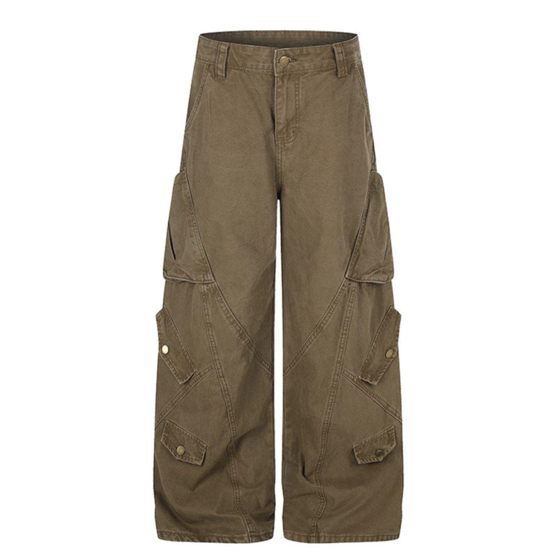 Damen Weite High‑Waist Cargo‑Culottehose mit Multi‑Taschen Drune