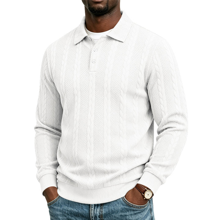 Herren Gestrickter Polokragenpullover mit Zopfmuster und feiner Knopfleiste Drune