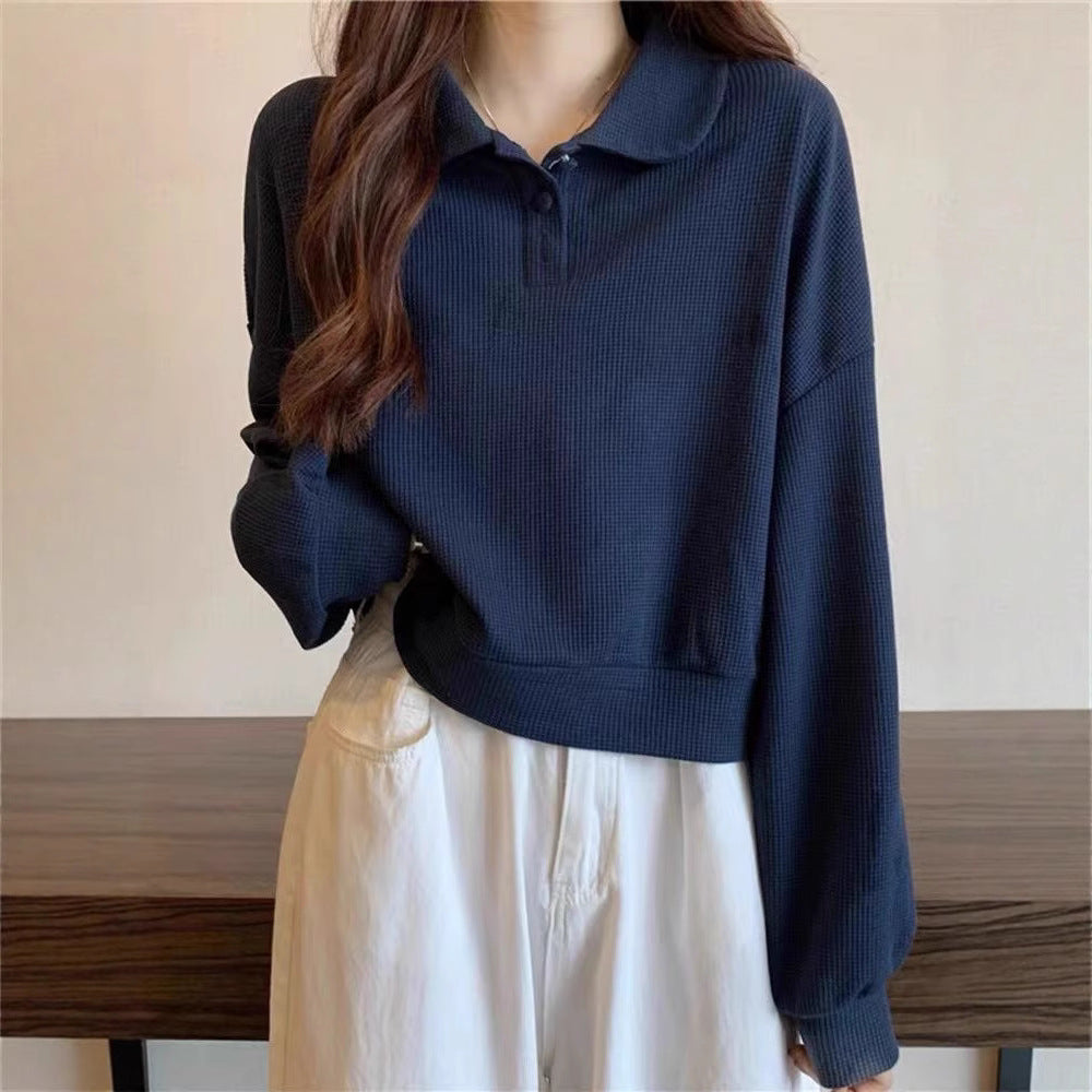 Damen lässiger Poloshirt-Pullover mit Knopfdetails Drune