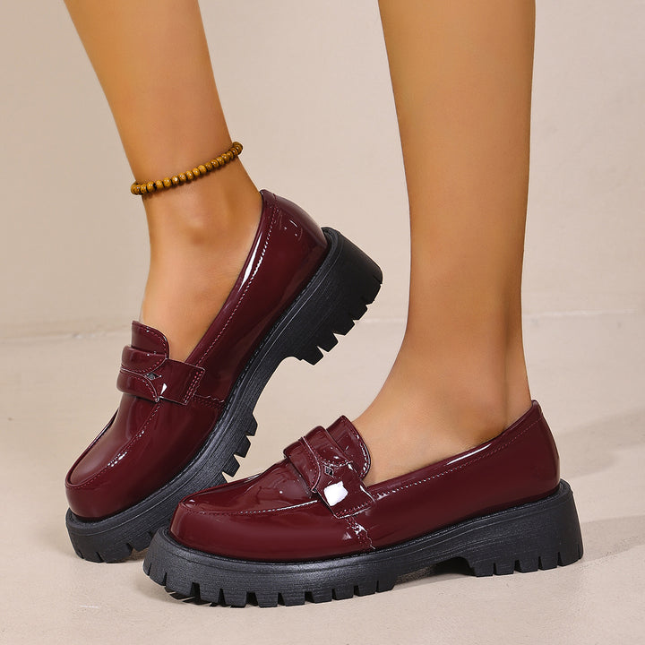 Damen Chunky Loafers mit glänzendem Obermaterial und rutschfester Sohle Drune