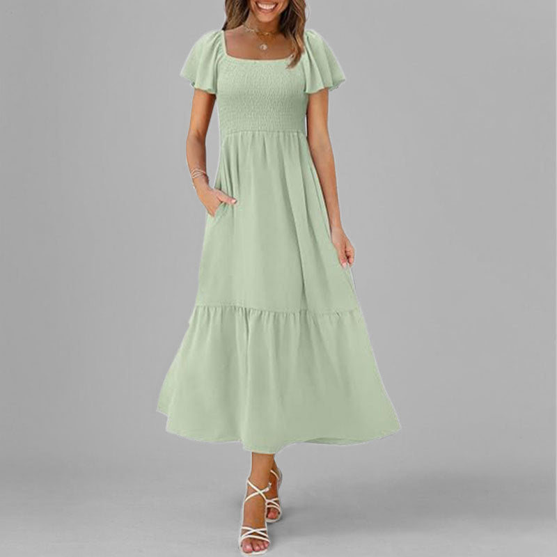 Damen Maxikleid mit schickem Quadrat-Ausschnitt und voluminösen Ärmeln Drune