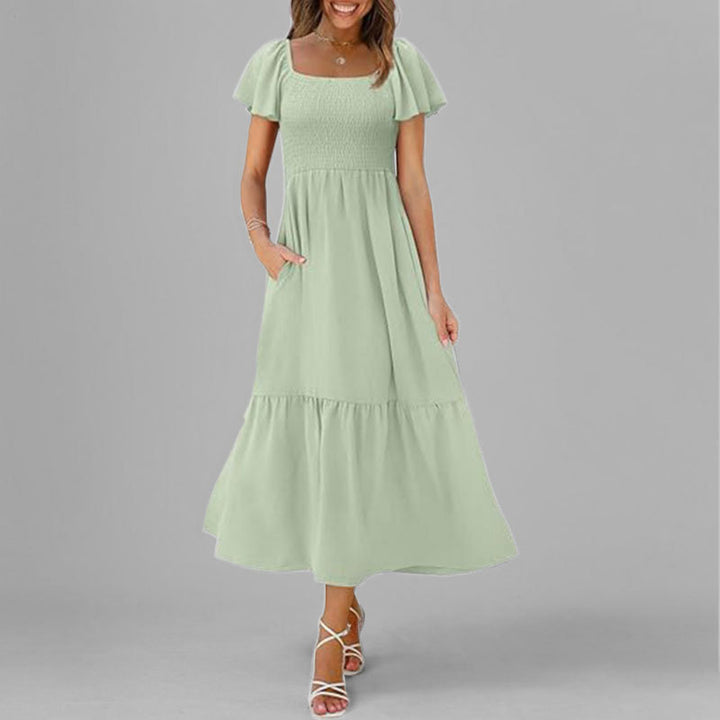 Damen Maxikleid mit schickem Quadrat-Ausschnitt und voluminösen Ärmeln Drune