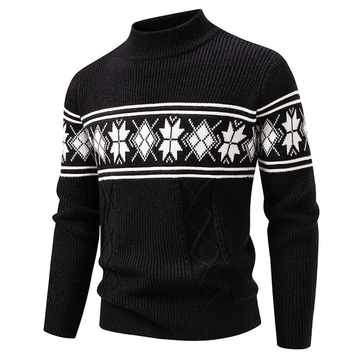 Herren nan Winter-Strukturpullover mit kurzem Stehkragen und Norwegermuster Drune