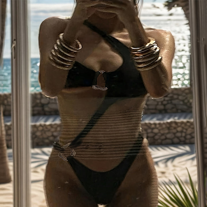 Damen asymmetrisches Bikini-Set mit raffinierten Schnallen Drune