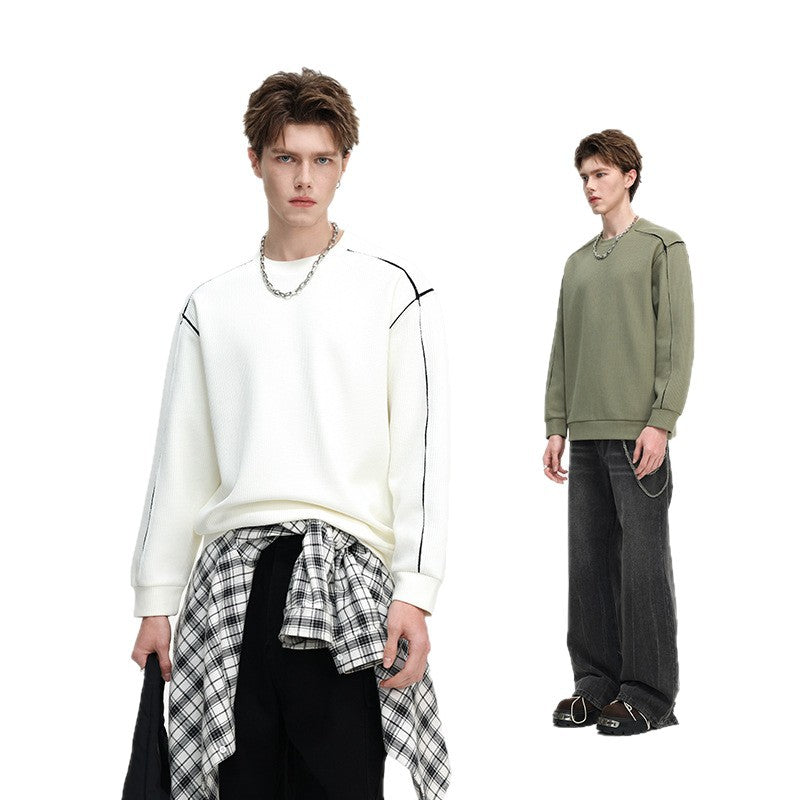 Herren Oversize Rippstruktur-Langarmshirt mit Kontrastnähten Drune