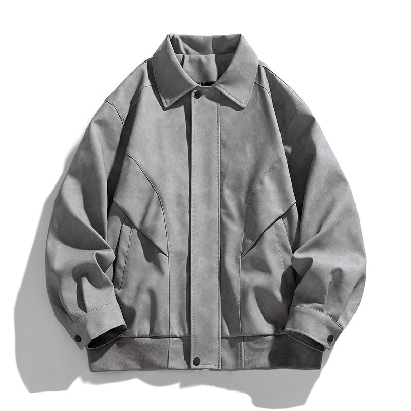 Herren Designer Kunstlederjacke mit strukturiertem Kragen Drune