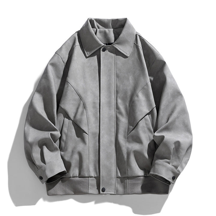 Herren Designer Kunstlederjacke mit strukturiertem Kragen Drune