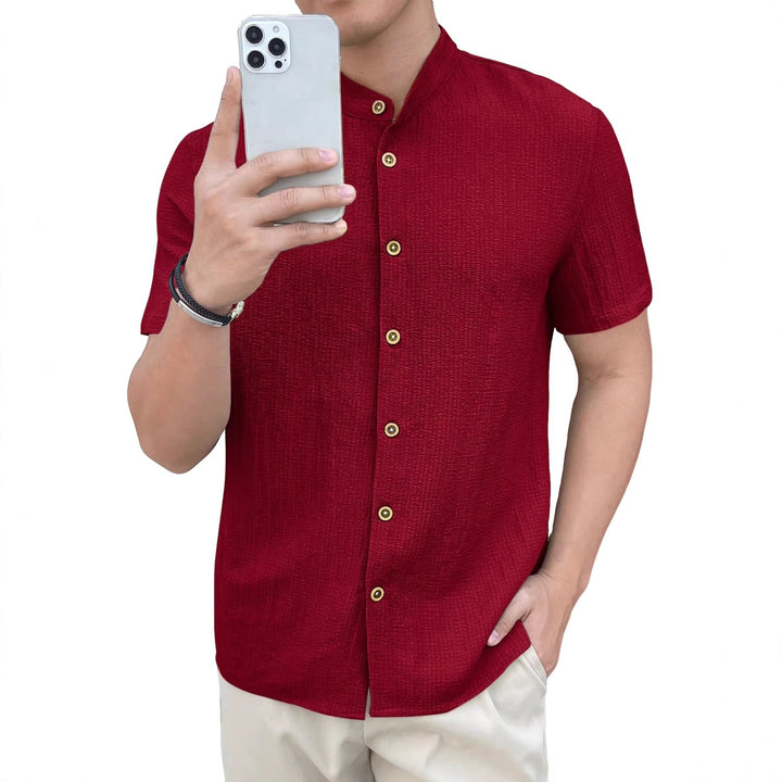 Herren nan leichtes Knitterstruktur-Überhemd mit umgeschlagenen Ärmeln entspannter Overshirt-Silhouette Drune