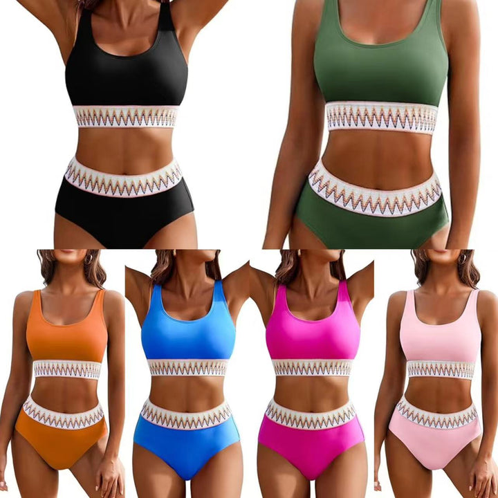 Damen Hochgeschnittener Sport-Bikini mit farbigem Bund Drune