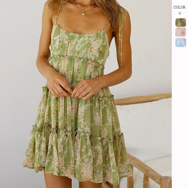 Damen Sommerliches Volantkleid mit feinem Blumendruck und verstellbaren Trägern Drune