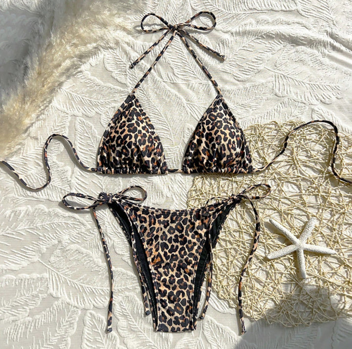 Damen Triangel-Bikini mit verspielten Bindebändern und elegantem Punktmuster Drune