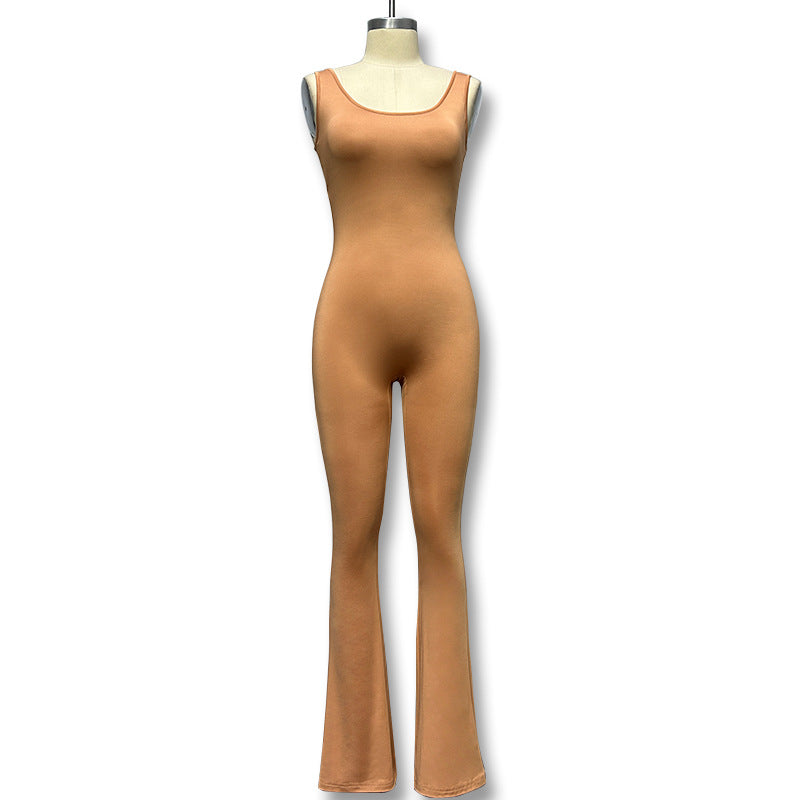 Damen Eleganter Jumpsuit mit figurbetonendem Schnitt und flared Beinen Drune