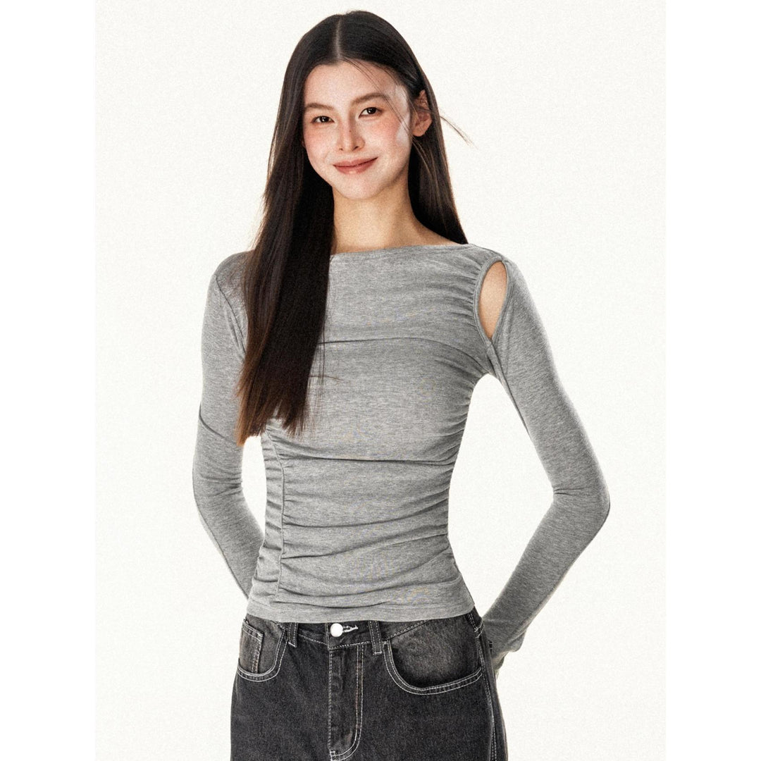 Damen figurbetontes Langarmshirt mit asymmetrischem Ausschnitt Drune