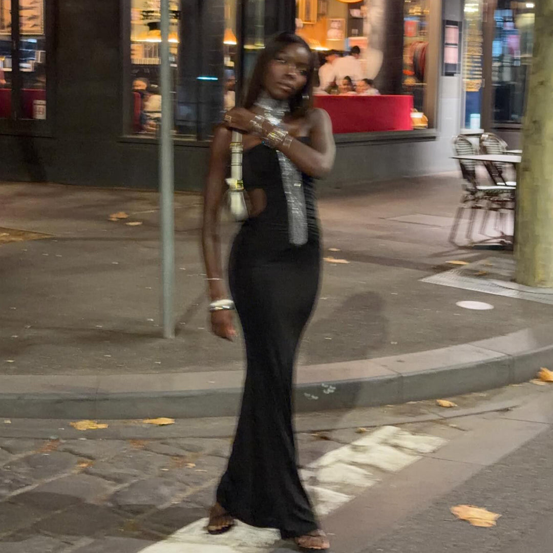 Damen Elegantes Abendkleid mit schmalem Schnitt und glänzenden Akzenten Drune