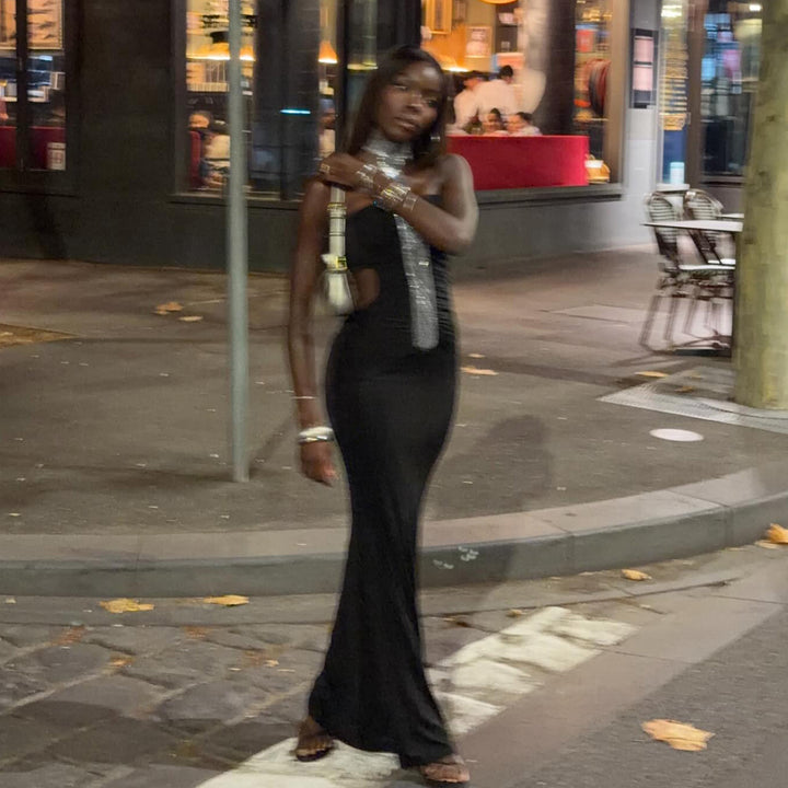 Damen Elegantes Abendkleid mit schmalem Schnitt und glänzenden Akzenten Drune