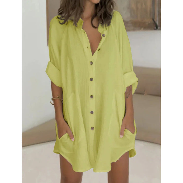 Damen Oversized Hemdblusenkleid mit praktischen Taschen und Knopfleiste Drune