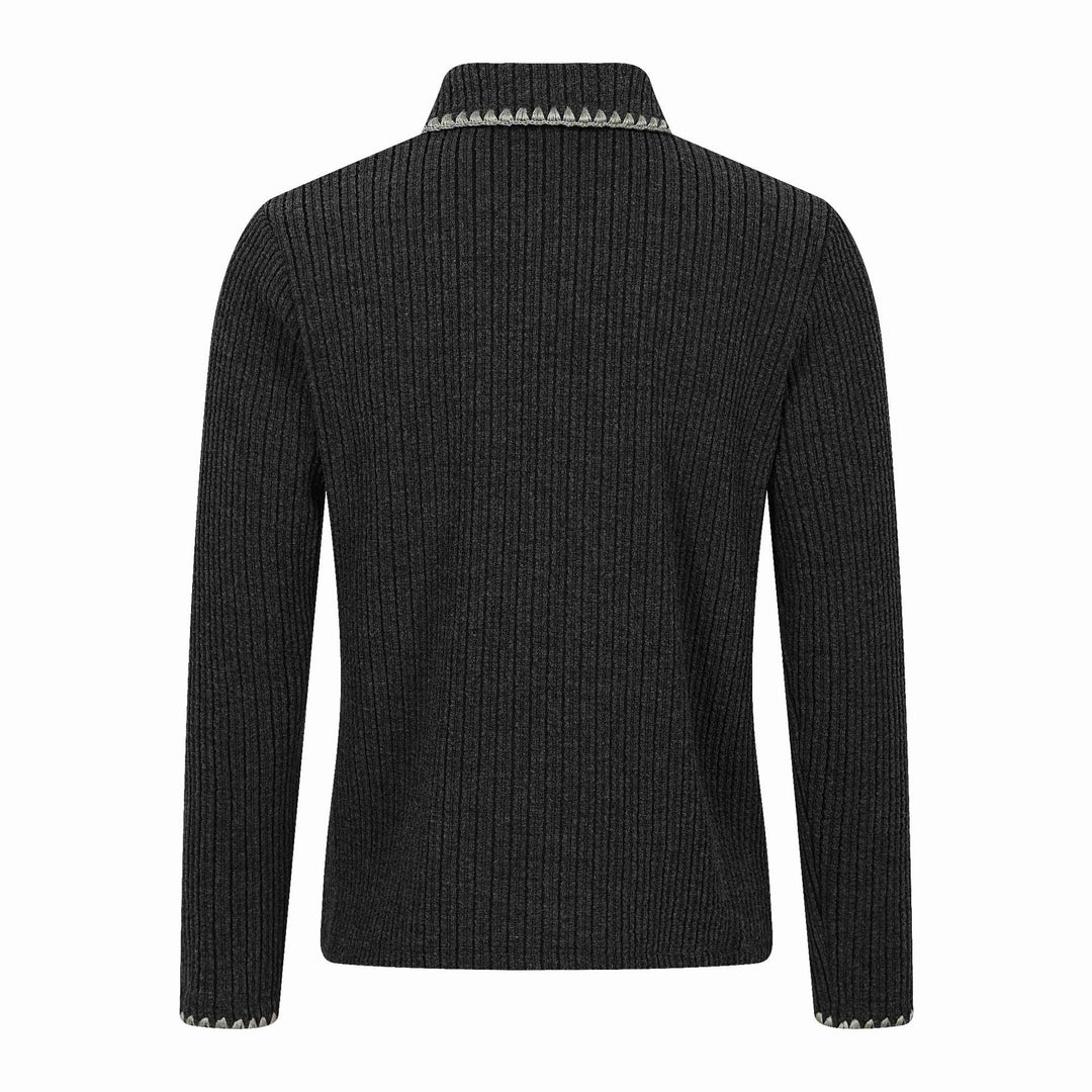 Herren Gerippter Polokragen-Pullover mit Ziernaht und Knopfleiste Drune