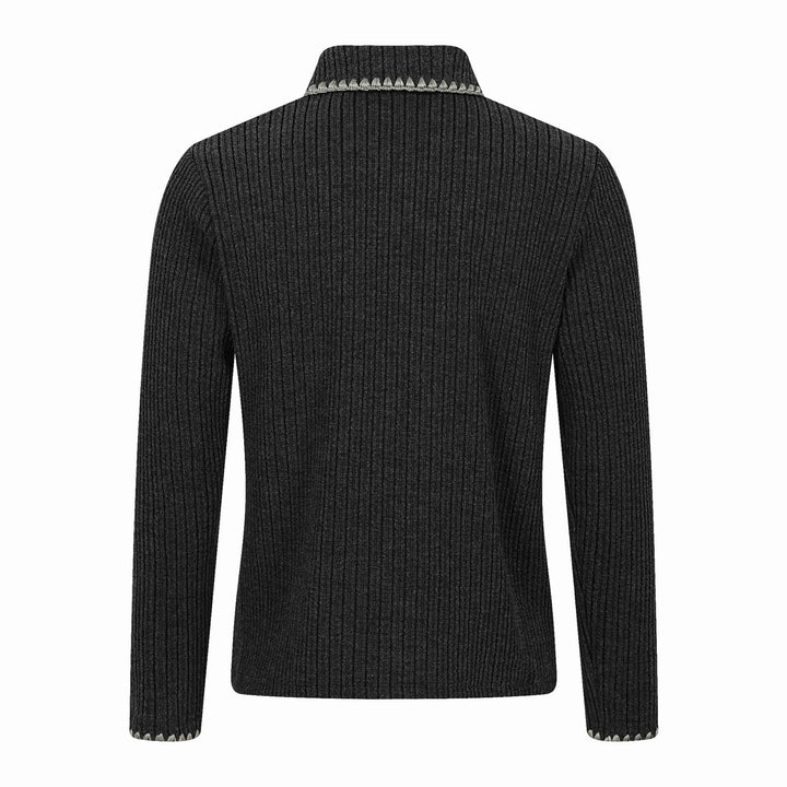 Herren Gerippter Polokragen-Pullover mit Ziernaht und Knopfleiste Drune