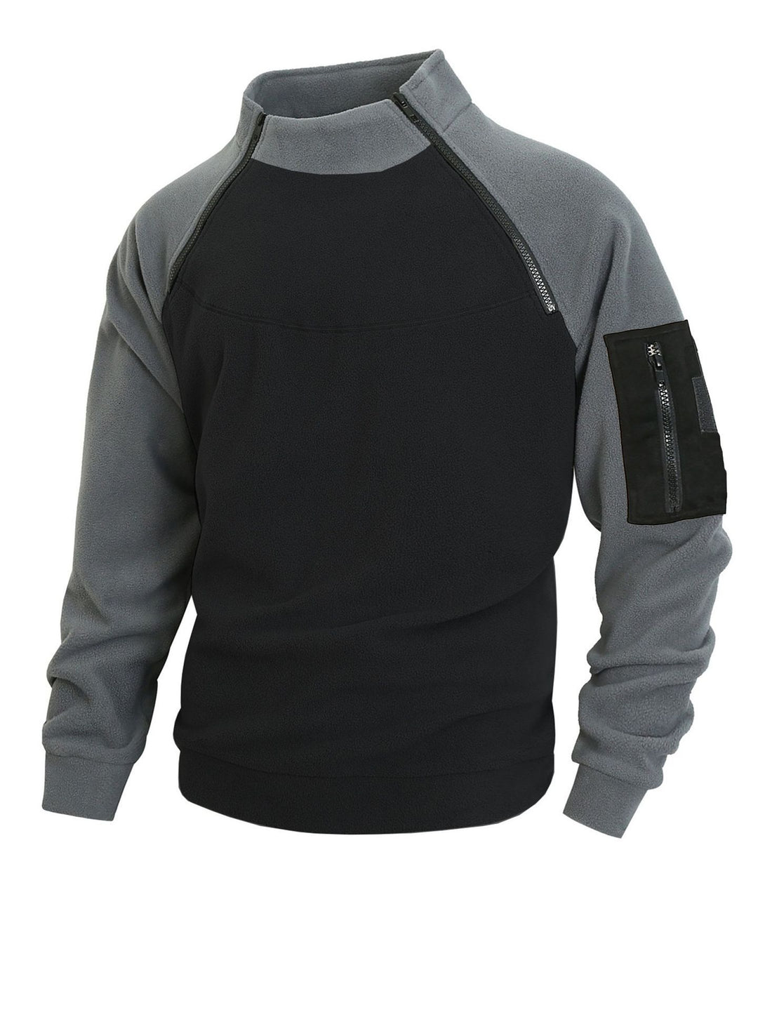 Herren technischer Fleece-Halbzip-Pullover mit asymmetrischen Schulterreißverschlüssen und Reißverschluss-Ärmeltasche Drune