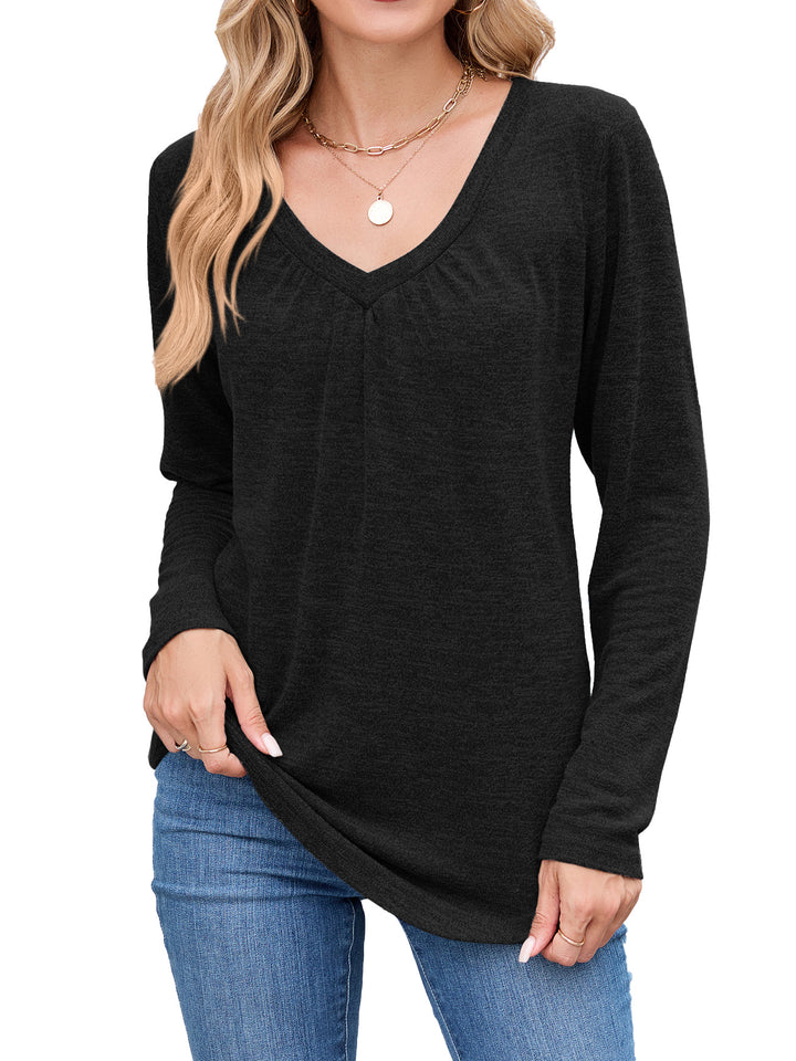 Damen Langarmshirt mit raffiniertem V-Ausschnitt und Falten Drune