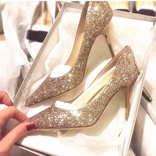 Damen glamouröse High-Heels mit funkelndem Obermaterial und Stiletto-Absatz Drune