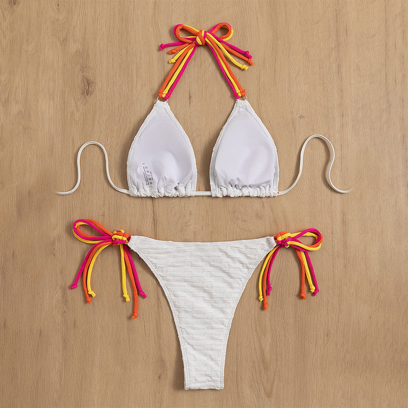 Damen Triangel-Bikini-Set mit farbenfrohen Schnürbändern Drune