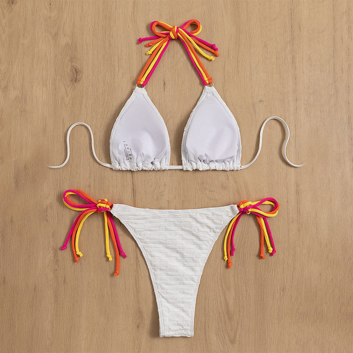 Damen Triangel-Bikini-Set mit farbenfrohen Schnürbändern Drune