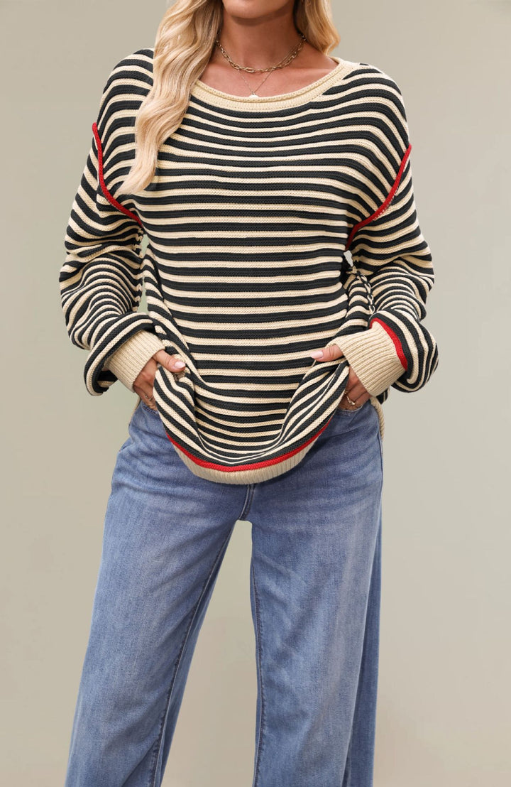 Damen gestreifter Pullover mit weichem Stoff und lässigem Schnitt Drune