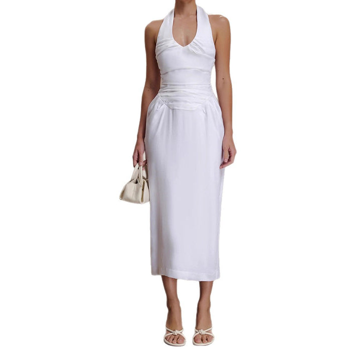 Damen Elegantes und figurbetontes Midikleid mit Halter-Ausschnitt Drune
