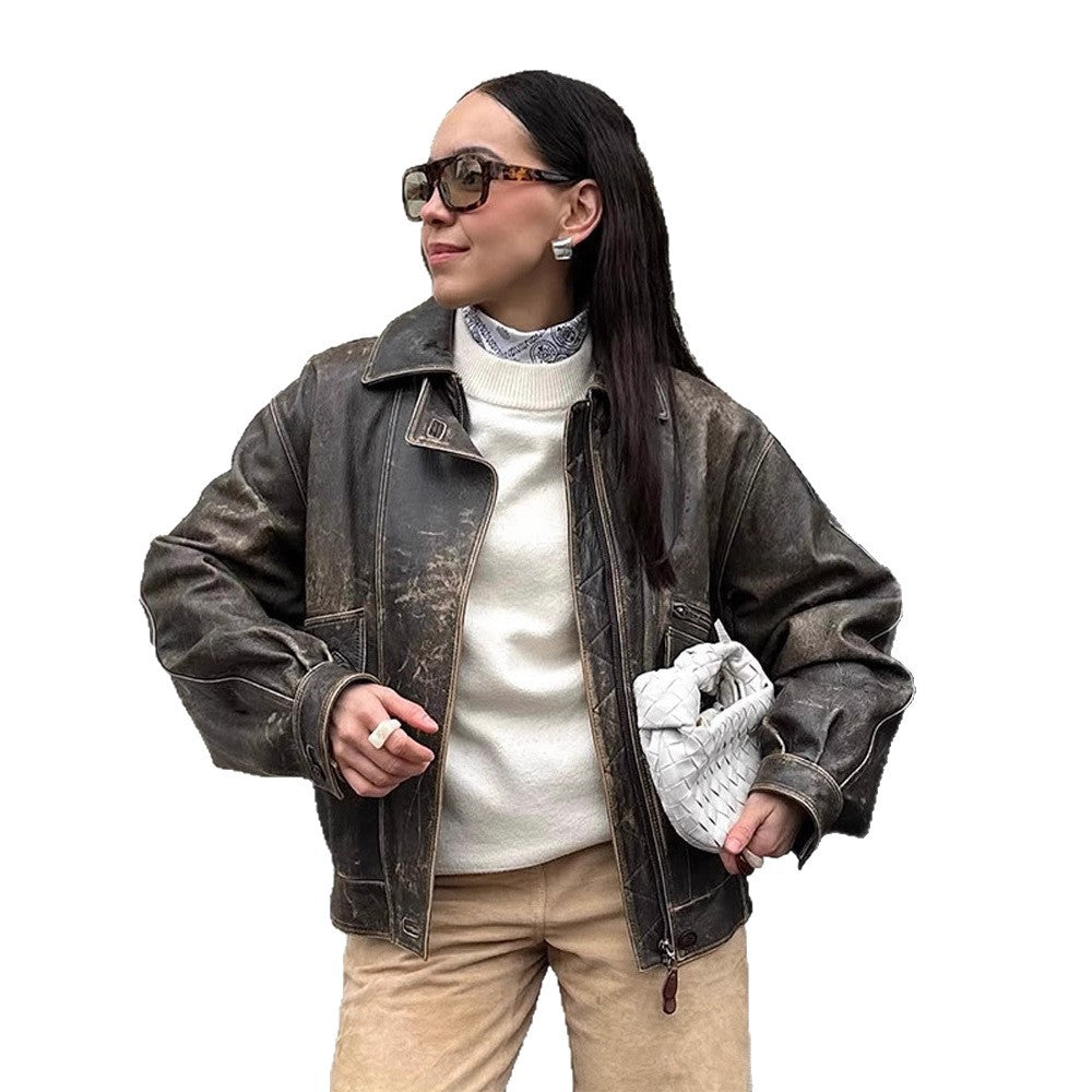 Damen lässige Bikerjacke aus hochwertigem Leder Drune