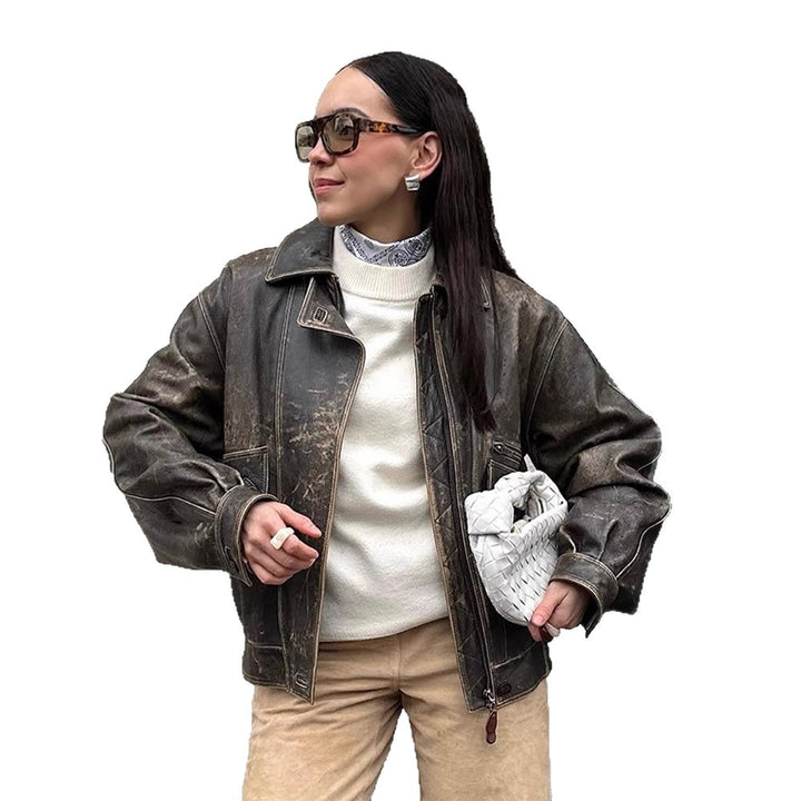 Damen lässige Bikerjacke aus hochwertigem Leder Drune