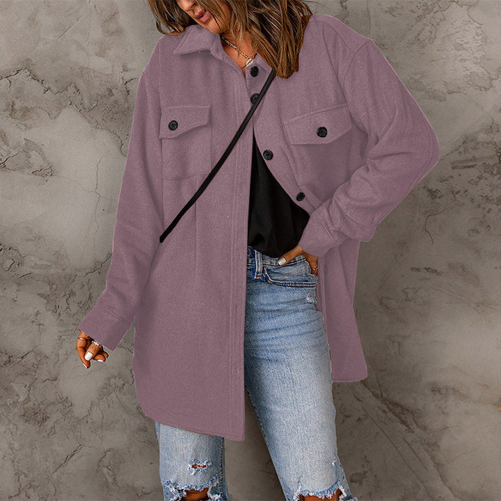 Damen vielseitige Oversize-Hemdjacke mit aufgesetzten Taschen und Knopfverschluss Drune