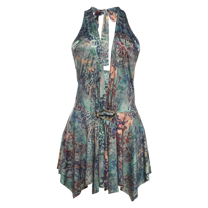 Damen Strandkleid mit halblangem Schnitt und elegantem Bindeband Drune
