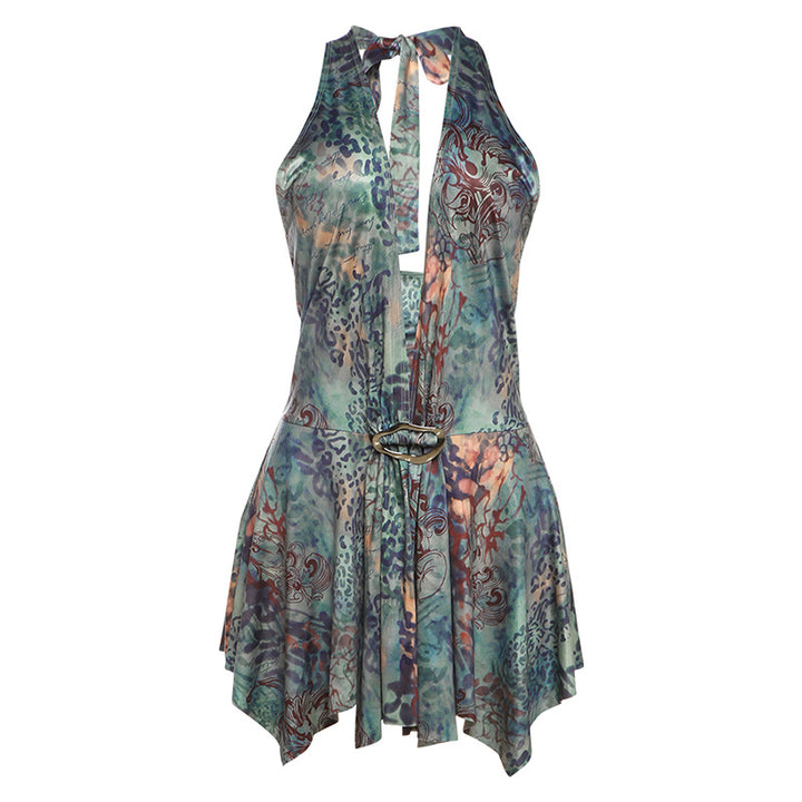 Damen Strandkleid mit halblangem Schnitt und elegantem Bindeband Drune