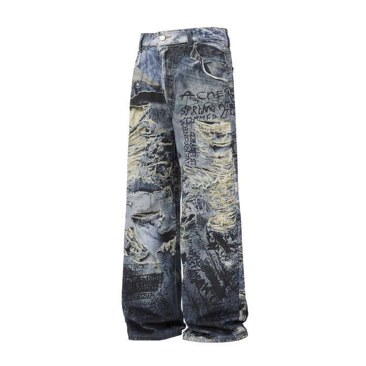 Herren Modische Weit geschnittene Destroyed Jeans Drune