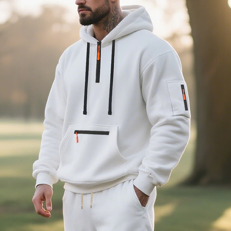 Herren nan funktionaler Kapuzenpullover mit kurzem Frontreißverschluss, wasserabweisenden Zippern und Utility-Ärmeltasche Drune