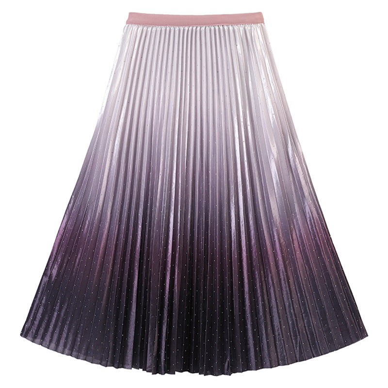 Damen nan faltenreicher Plissee‑Maxirock mit Ombre‑Verlauf, feiner Metallic‑Pointillierung und elastischem Komfortbund Drune