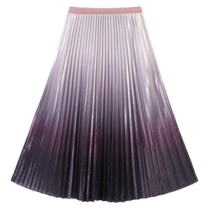 Damen nan faltenreicher Plissee‑Maxirock mit Ombre‑Verlauf, feiner Metallic‑Pointillierung und elastischem Komfortbund Drune