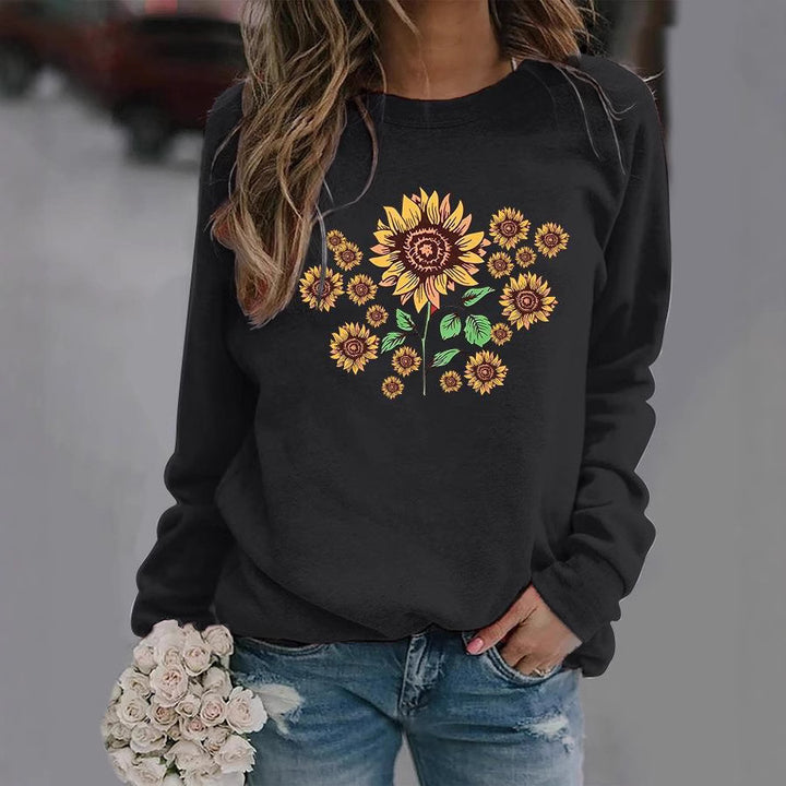 Damen Sweatshirt mit floralem Sonnenblumenmotiv und bequemer Passform Drune