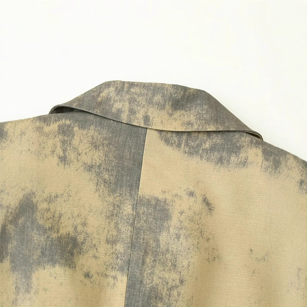 Damen nan Oversize-Blazer mit abstraktem Druck, Reverskragen und leichter Innenfutter Drune
