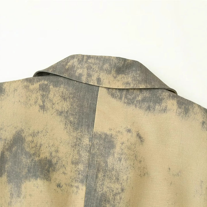 Damen nan Oversize-Blazer mit abstraktem Druck, Reverskragen und leichter Innenfutter Drune