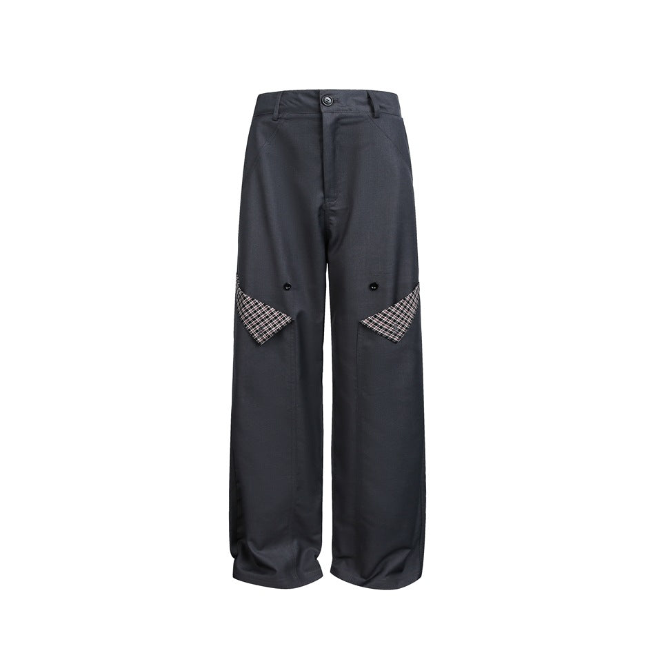 Damen Weite Bundhose mit dekorativen Karo‑Einsatztaschen Drune
