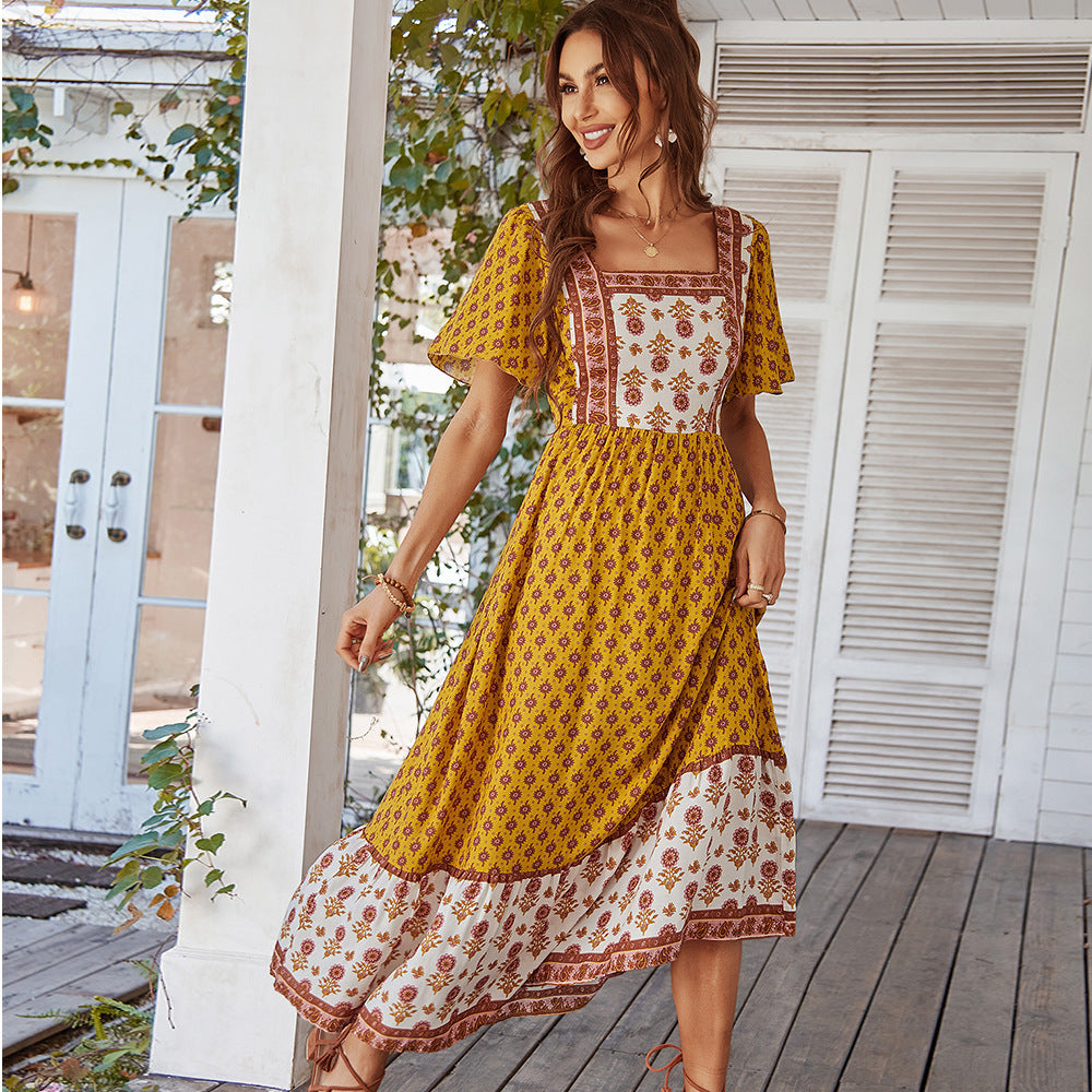 Damen Maxikleid mit floralen Stickereien und schwingendem Saum Drune