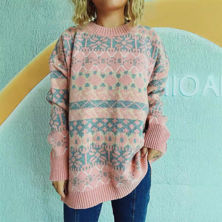 Damen gemütlicher Strickpullover mit winterlichem Muster und lässigem Schnitt Drune