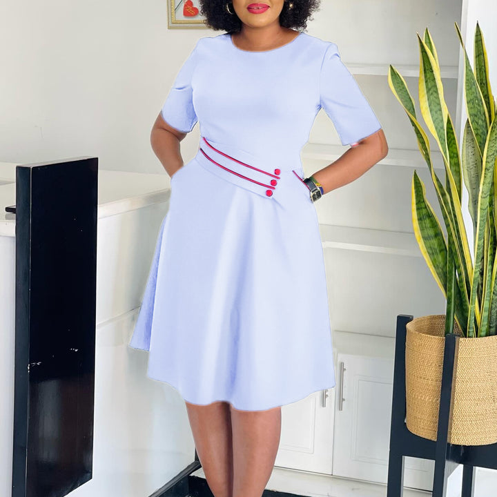Damen A-Linien Kleid mit dekorativem Gürtel und eleganten Knopfdetails Drune