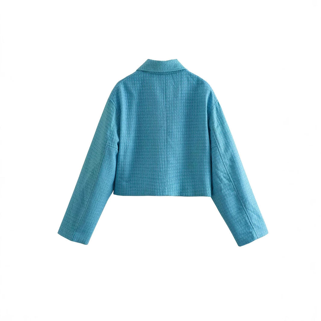 Damen cropped Jacke mit strukturierter Oberfläche und seitlichen Eingrifftaschen Drune