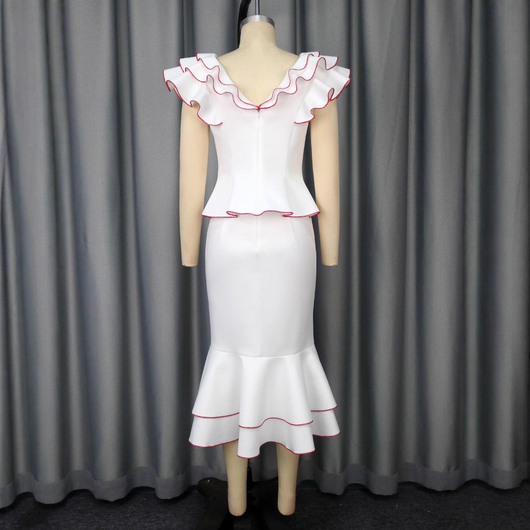 Damen elegantes Kleid mit innovativem Rüschendesign Drune